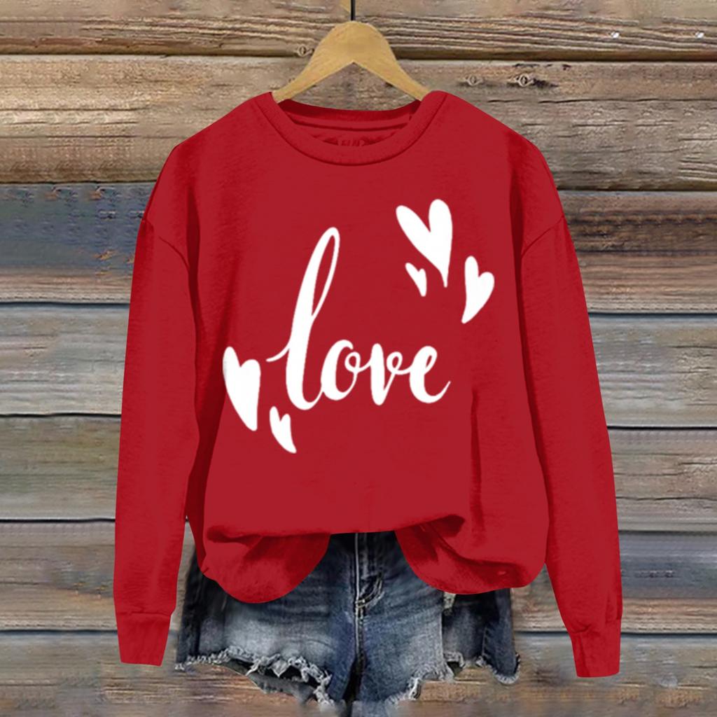 Женская повседневная мода ко Дню святого Валентина с принтом, длинным рукавом, круглым вырезом, толстовки, пуловеры, топы