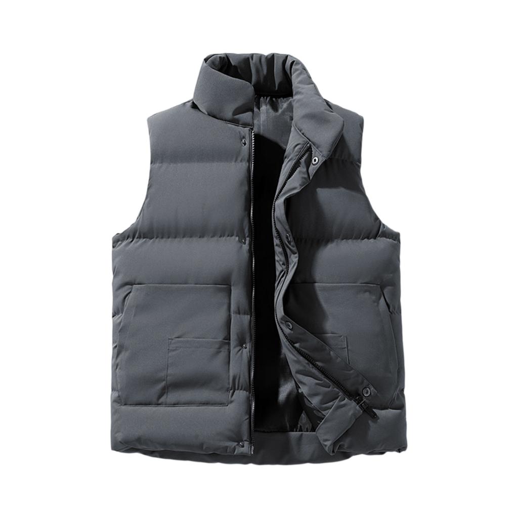 Men's Solid-color Casual Workwear Vest, Men's And Women's Zipper Stand-up Collar Thickened Warm Vest Jacket.