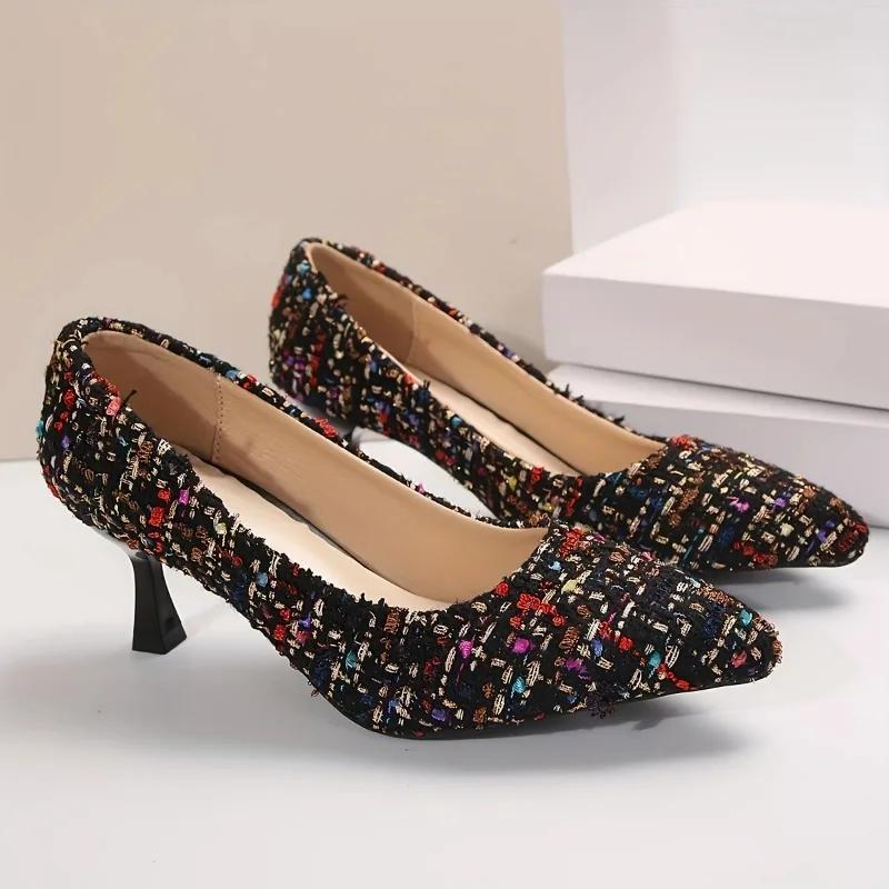 Мода Модные женские туфли Слипоны Женские туфли-лодочки Осенние туфли с острым носком Неглубокие разноцветные туфли на шпильке или тонком каблуке Туфли больших размеров