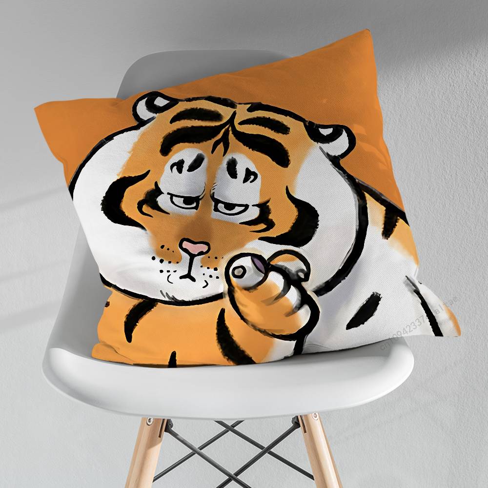Funny Cute Tiger Emojis Pillow Case For 30x30cm45x45cm55x55cm For Home Bedroom Decoration And Protector