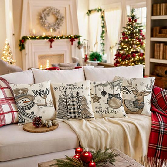 Red Festive Double-Sided Christmas Sofa Cover Towel for Holiday Home Decor