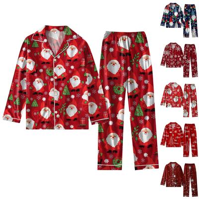 Женский костюм из 2 предметов с принтом, топ на пуговицах с длинными рукавами, широкие брюки, комплект, пижамный домашний повседневный костюм