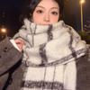 Длинный клетчатый вязаный шарф Теплая шаль с кисточками Корейский стиль Унисекс Утепленный шарф Зима