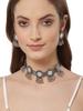 Women Latest Stylish Fancy Oxidised Silver Tribal Choker Necklace With Earrings Jewellery Set