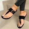 2021 European and American Trendy New Women's Summer Pinch Toe Flat Sandals Fashionable and Comfortable Metal Buckle Decorative Large Size Slippers