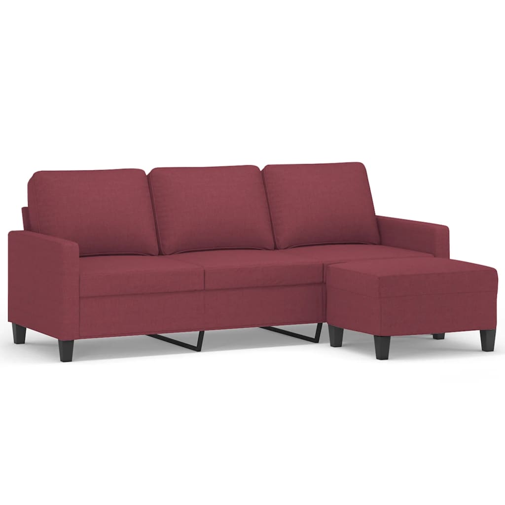 Vidaxl 3-Osobowa Sofa Z Podnóżkiem Winna Czerwień 180 Cm, Tkaniną