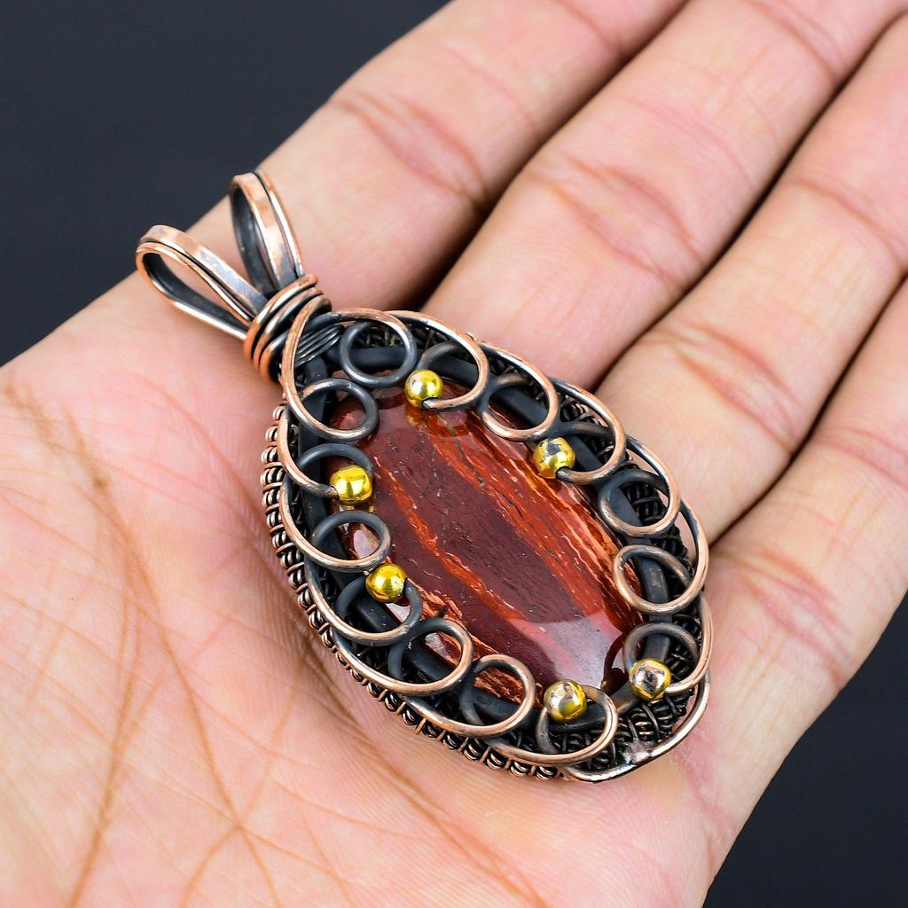 Ювелирный кулон ручной работы из чистой медной проволоки с драгоценным камнем Red River Jasper