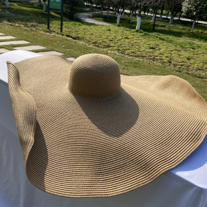 HT3183 Extra Big Large Wide Brim Hat Women Summer Sun Hat Dome Packable Solid Straw Beach Hat Female Sun Shade Women Floppy Hat