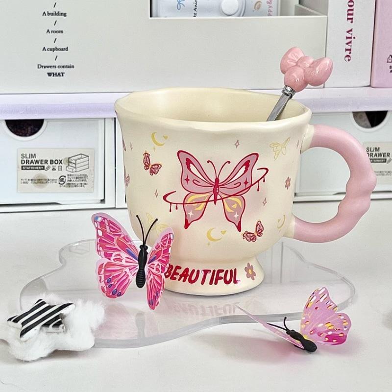 Birthday Gift for Girlfriends, Girl's Heart Butterfly Mug, High-value Ceramic Water Cup, Girl's Souvenir Gift Box.