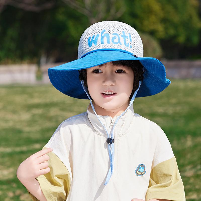 Kids Summer UV Protection Sun Hat Boys Girls Cartoon Mesh Breathable Wide Brim Fisherman Cap for Outdoor Shade