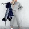 2 Pcs/Set Women Top Pants Set High Collar Long Sleeves Solid Color Sweatshirt Drawstring Elastic Waist Loose Trousers Sport Outfit Fall Spring