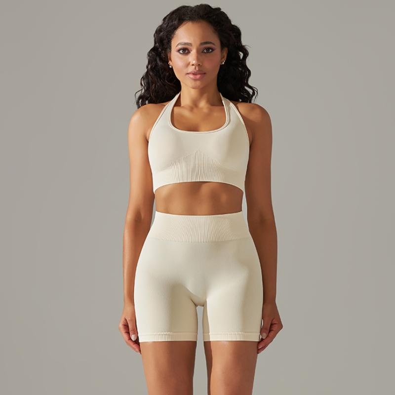 Nessaj Seamless Yoga Set Women Fitness Outfits Peach Hip Shorts Suit Shockproof Sports Bra Gym Running Suits