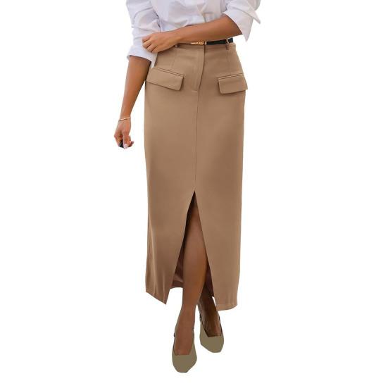 Женская юбка миди с высокой посадкой, облегающая бедра, офисная юбка однотонного цвета с разрезом сзади, повседневная юбка