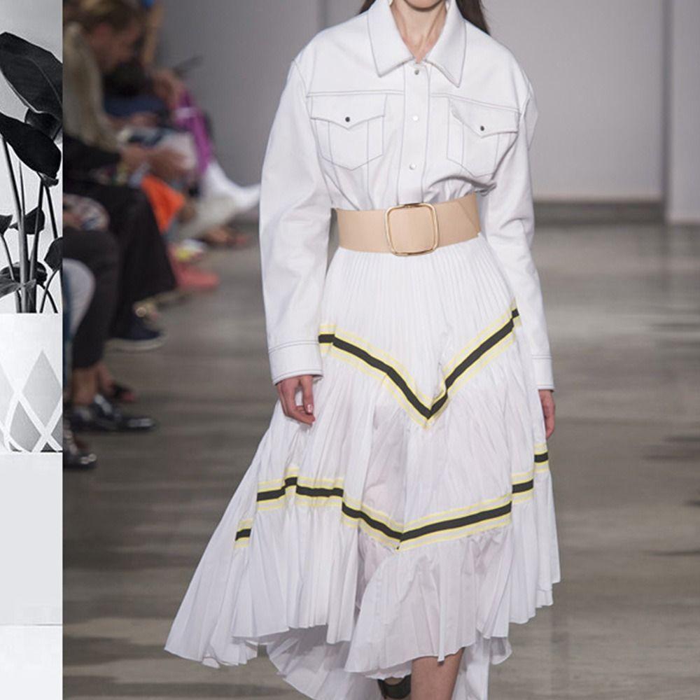 Design Vintage Casual Trouser Dress Belts No-hole Buckle Waistband Wide Waist Strap Leather Belt