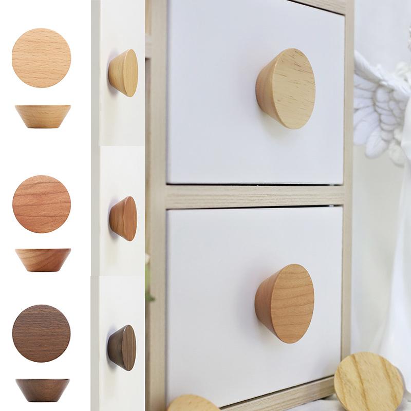 Round Wooden Handle Pulls Solid Wood Cabinet Drawer Knobs Single Hole Furniture Handle With Screw Wardrobe Home Decoration