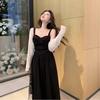 Французское платье черного цвета в стиле Хепберн большого размера на тонких бретельках с шалью