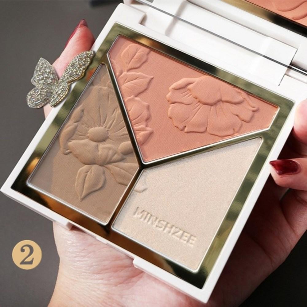 Палитра MINSHZEE Contour, хайлайтер, румяна, макияж, 2 типа, 3 цвета, 1 шт., нет. 1