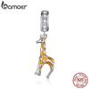 BAMOER Animal Giraffe Dangle Charm 925 Sterling Silver Enamel CZ Bead Pendant DIY Original Bracelet