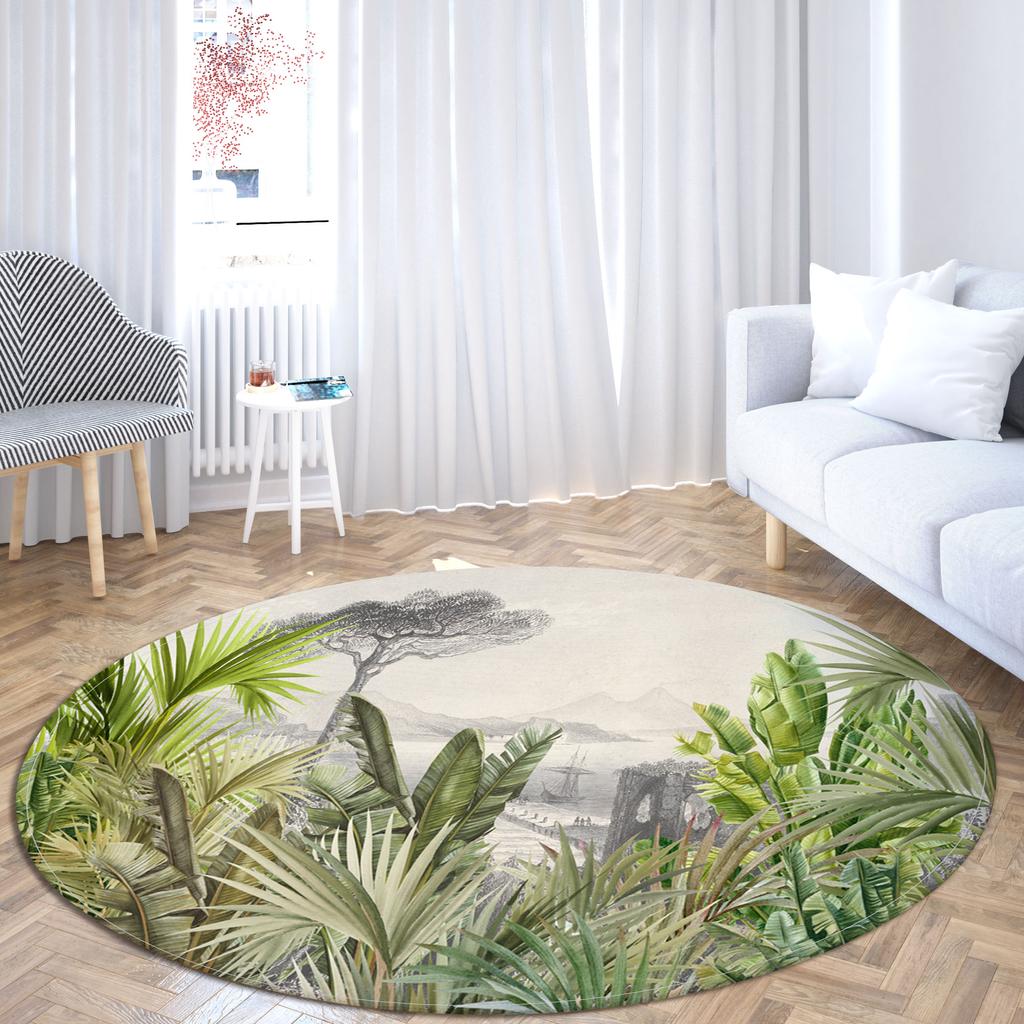 Cherry Blossom Leaf Area Carpet Large Floral Illustration Round Cushion Printing Plant Home Living Room Decorative Carpet