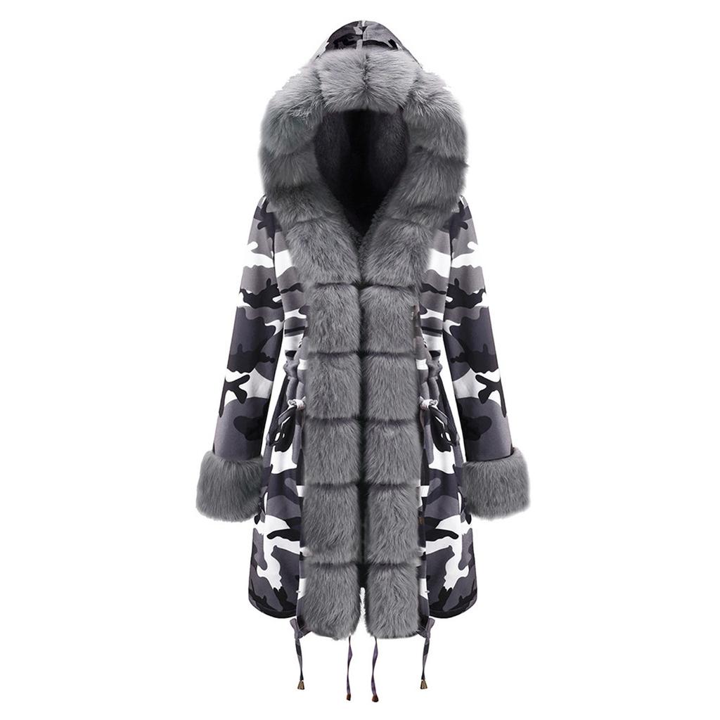 Womens Faux Winter Jacket Hooded Coat Fishtail Long Sleeves Overcoat Keep Warm