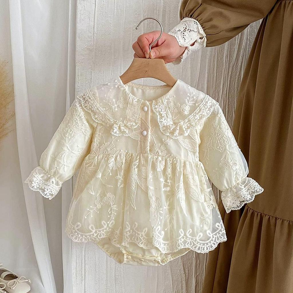 Детские ромперы из тюля для младенцев, детские, длинные, с цветочным принтом, для первого месяца, лет, [VNGOLERRY] для девочек, цельное платье, платье, одежда, рукава, кружево,