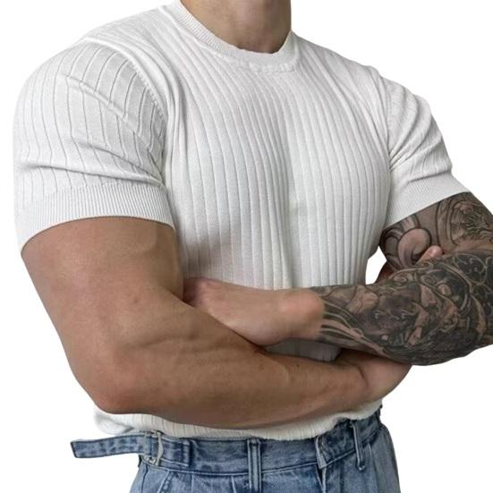 Мужская летняя спортивная футболка трикотажная эластичная эластичная футболка с круглым вырезом Slim Fit сплошной цвет пуловер с короткими рукавами для тренировок в тренажерном зале топ для тренировок