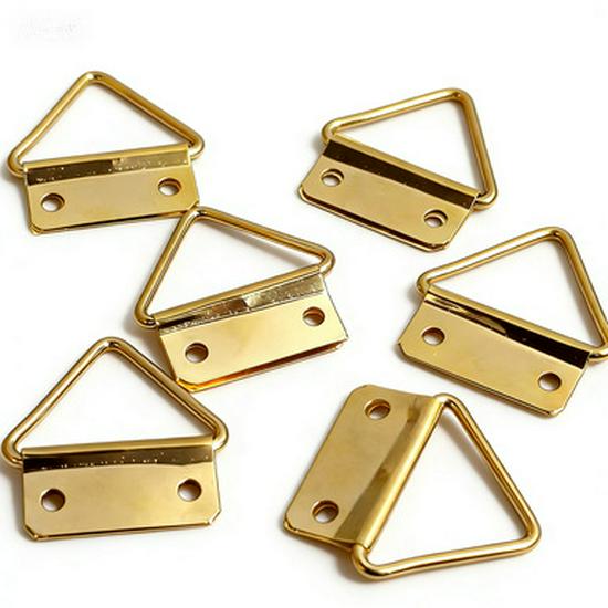 Gold Double Hole Triangle Metal Picture Frame Hook for Horizontal Hanging