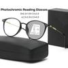 Fashion Women Luxury Photochromic Reading Glasses Men Retro Outdoor Discoloration Sunglasses Round Multifocal Far Sight Eyeglasses+4.0