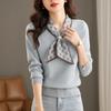 Women's Knitted Sweater Spring and Autumn Bow Temperament Retro Fashion Sweater Thickened Knitted Sweater Women