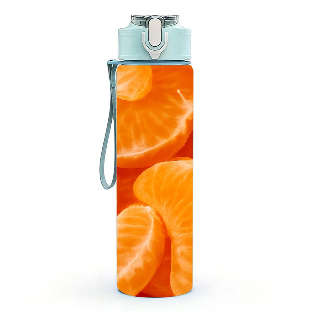1PC Fresh Orange Citrus Fruit Slice Print 750ml Color Plastic Sports Water Bottle Leakproof Flip Straw Lid Suitable for Sports Office Home Use