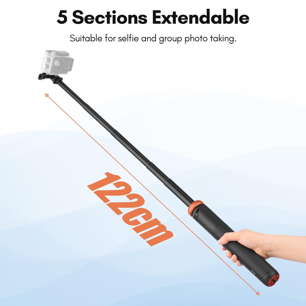 UURIG TP03 Подставка для штатива для спортивной камеры, селфи-палка, макс.. Длина 122 см с винтом 1/4 дюйма для
