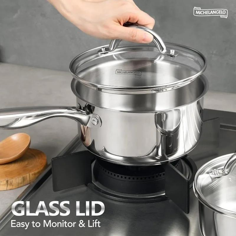 MICHELANGELO Набор кастрюль Кастрюля из нержавеющей стали с крышкой Трехслойное дно Молочник Кастрюля для пасты Кастрюля с антипригарным покрытием Можно мыть в посудомоечной машине