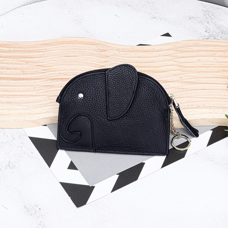 First-layer Cowhide Women's Change Purse Japanese Elephant Creative Tassel Zipper Bag Genuine Leather Key Coin