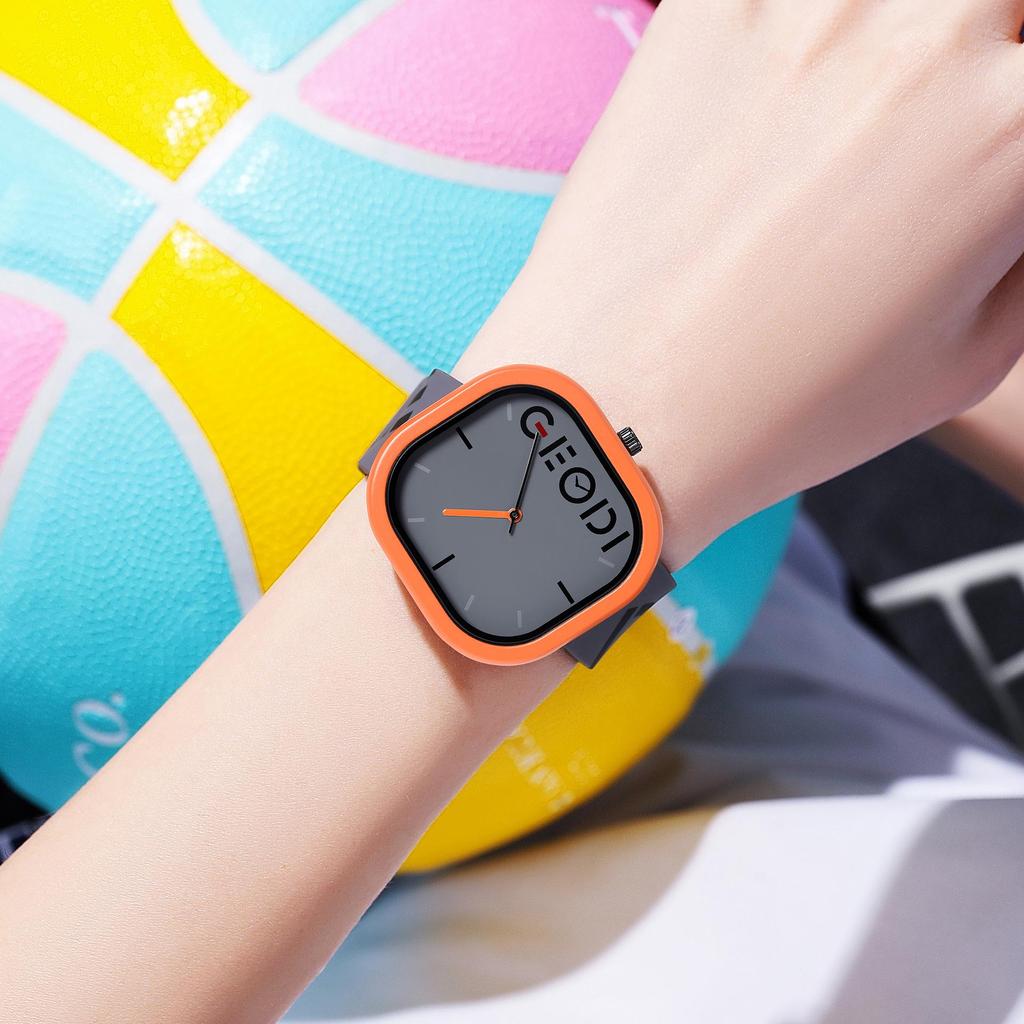 Gedi Модные Спортивные Силиконовый Ремешок Необычный Квадратный Циферблат Водонепроницаемые Студенческие Кварцевые Часы