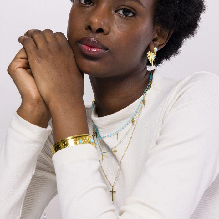 Collier de cristal bleu Luxenter finition en or jaune 18 carats - Lidriel