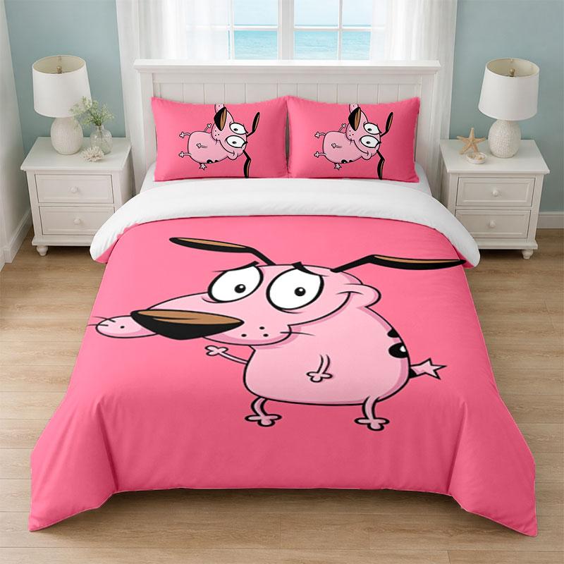 Courage the Cowardly Dog Bedroom 3Pcs Bedding Set Soft Bed Sheet Pillowcases Home Bedding Decoration