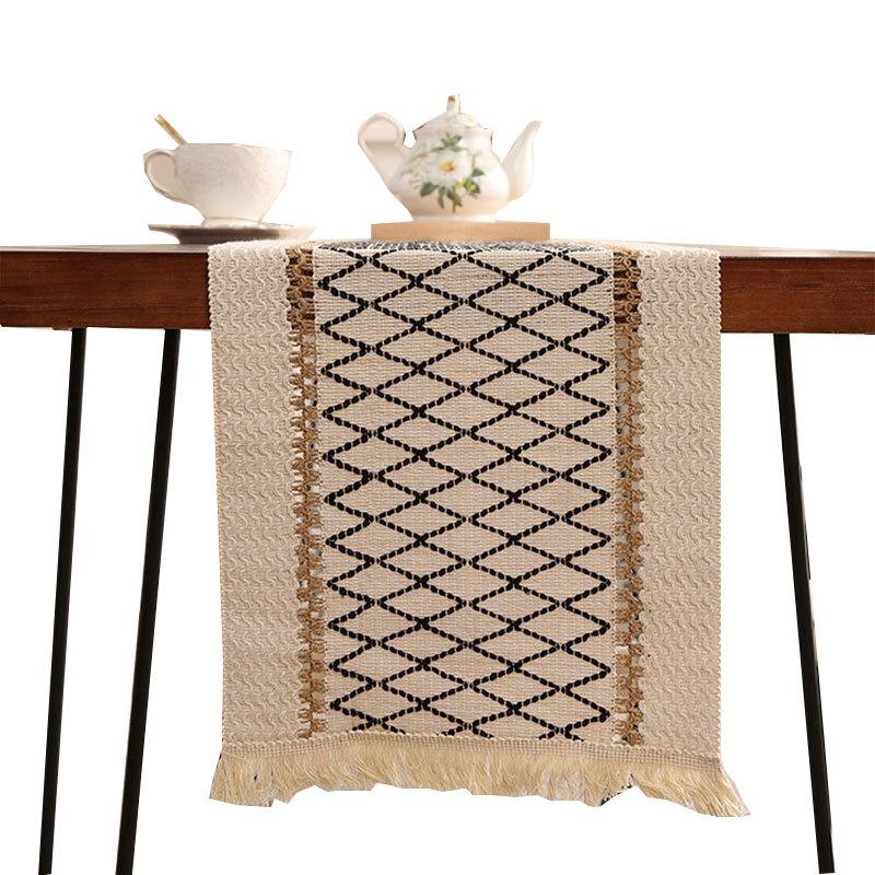 Дорожка для стола с кисточками из хлопка и льна в этническом стиле - легкое роскошное праздничное украшение