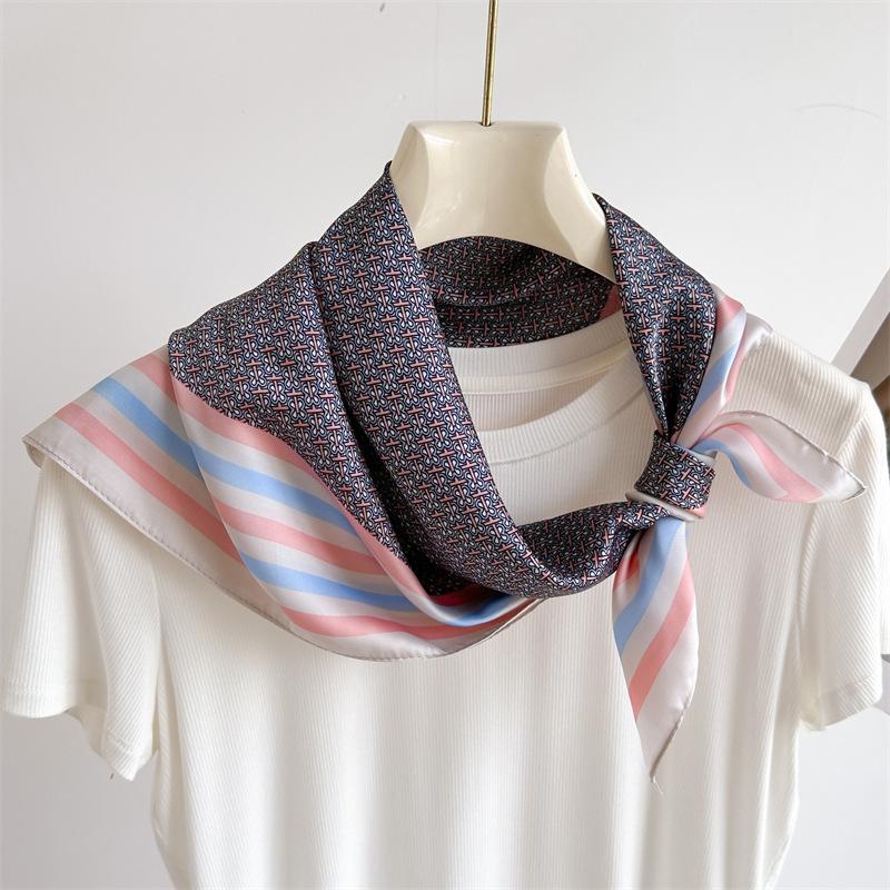 Peony Flower Small Silk Scarf Satin Versatile Scarf Thin Sunscreen Headscarf 70Cm Simulated Silk Square Scarf