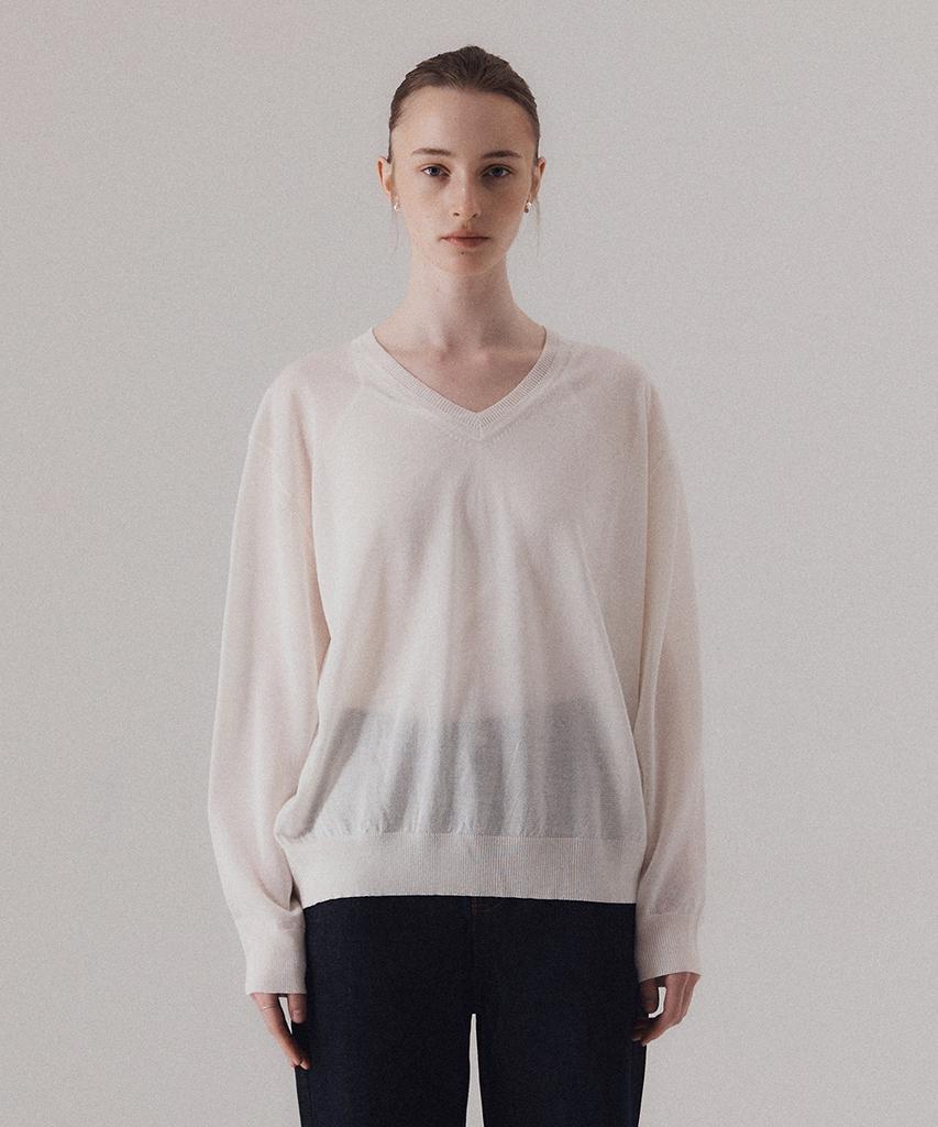 SILN Fine Sheer V-Neck Pullover Knit (Ivory)