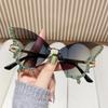 New Butterfly Shape Diamond Rimless Sunglasses Fashionable Internet Celebrity Sunglasses for Women High-end Sunglasses