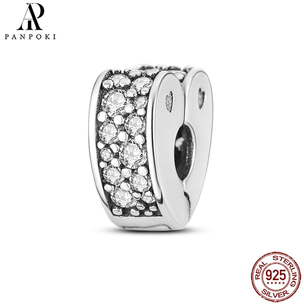 PANPOKI SS925 Sterling Silver Fixed Clip Stopper Beads Fit Bracelets Necklace NEW Luxury Women Gift DIY Jewelry Making