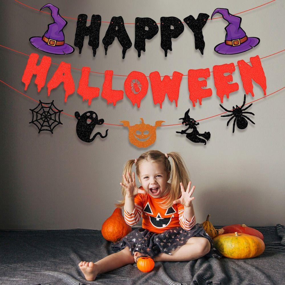 3Pcs/Set Bat Halloween Paper Banner Ghost Ghost Decor Flag Witch Pumpkin Pendant  Party Supplies