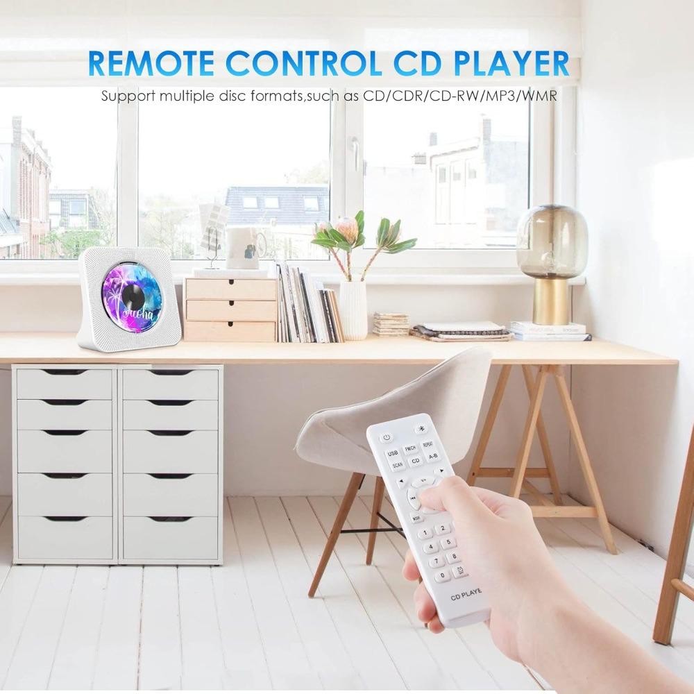 Portable CD player with Bluetooth, desktop CD music player, built-in dual HiFi speakers, supports AUX and USB interfaces, FM radio.