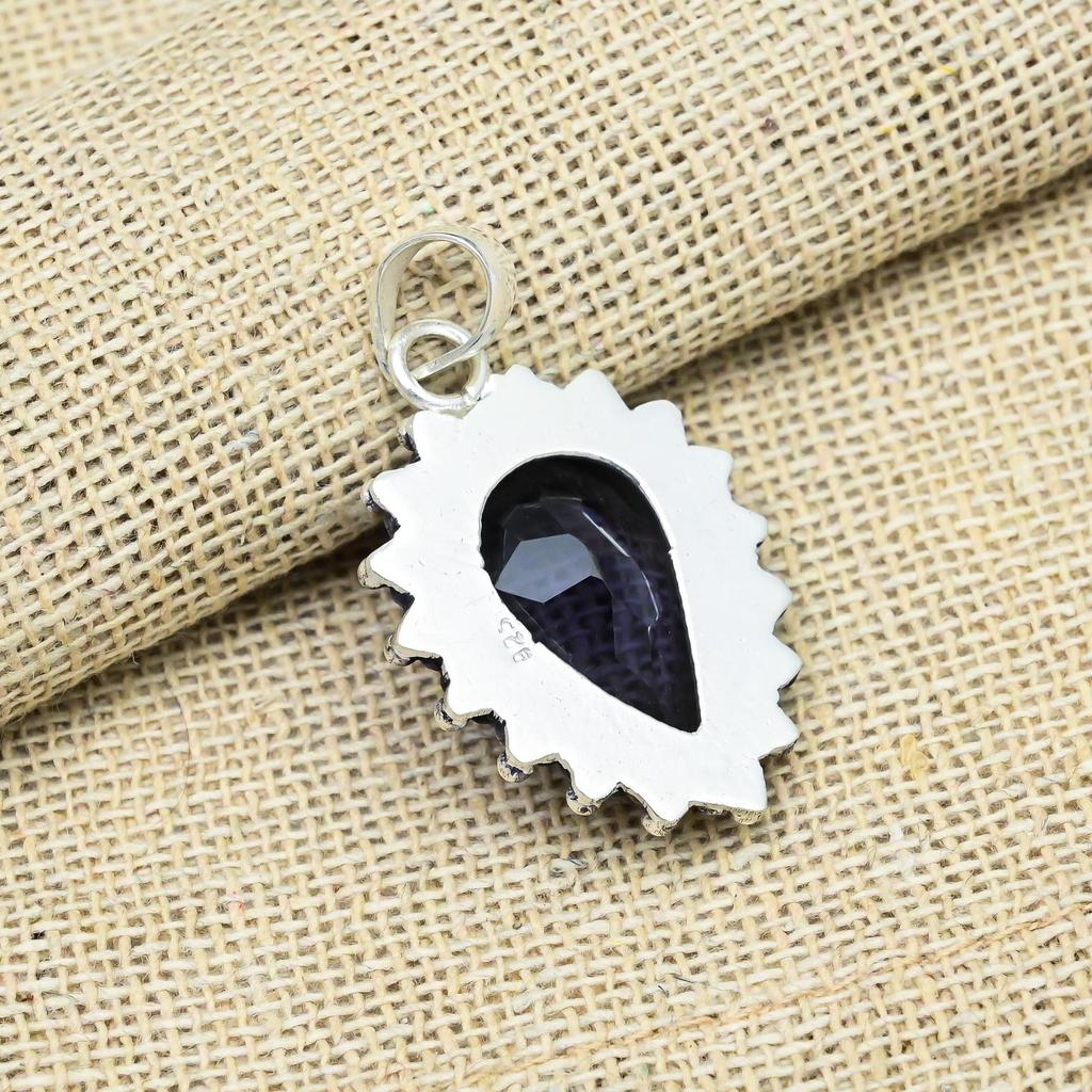Dazzling Iolite Gemstone 925 Solid Sterling Silver Handmade Antique Jewelry Gift For Mother Pendant