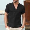 Mens Spring Summer Casual Shirt Short Sleeve Cotton Linen Shirts Men Loose Collar Button Shirt Silk Chemise Homme