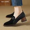 Fashion 2025 New Retro Style Women Pumps Thick Heels Side Splicing Genuine Leather Spring Summer Office Lady Working Shoes Woman