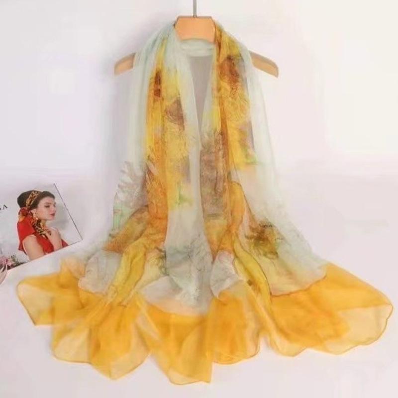 Women's Long Printed Silk Scarf - Ultra-Thin, All-Season, Middle-Aged Mother Style