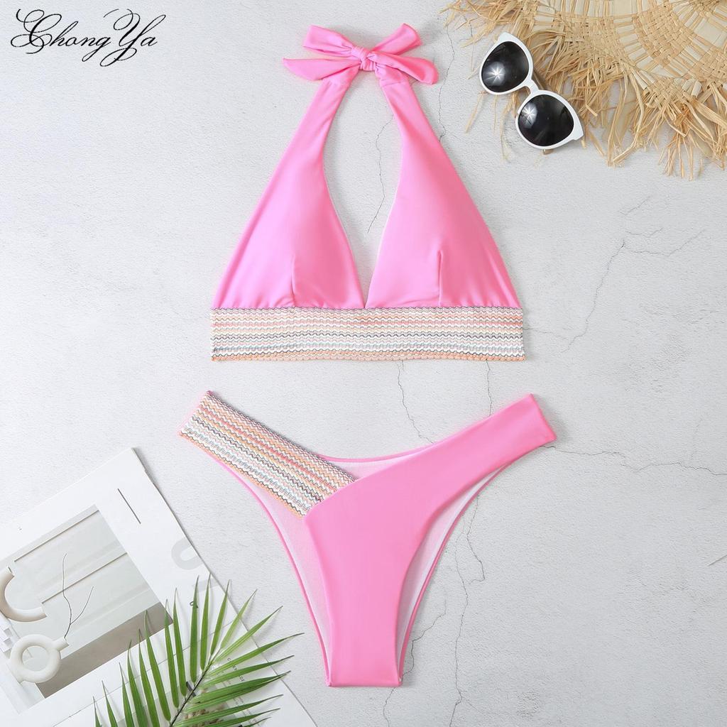 2024 Оригинальный купальник из Европы и США, женский раздельный бикини, сексуальный купальник из двух частей с жаккардовым галстуком