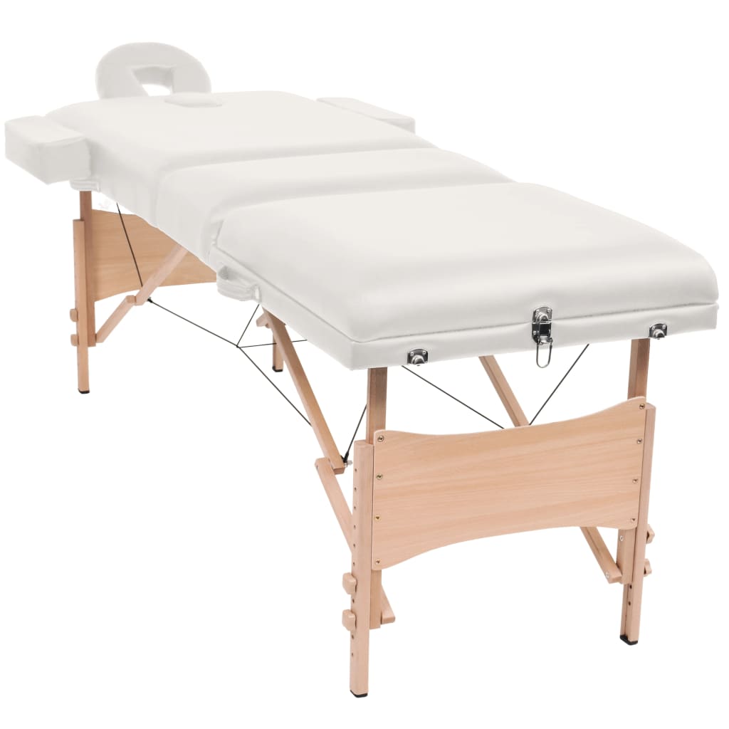 3 Zone Massage Table with Stool Foldable 10 cm Thick Seat White