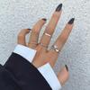 2024 4 Pieces Hip Hop Ring Personality Couple Matching Ring Wide Face Opening Women's Ring Index Finger Ring Chain Buckle Joint Ring Set